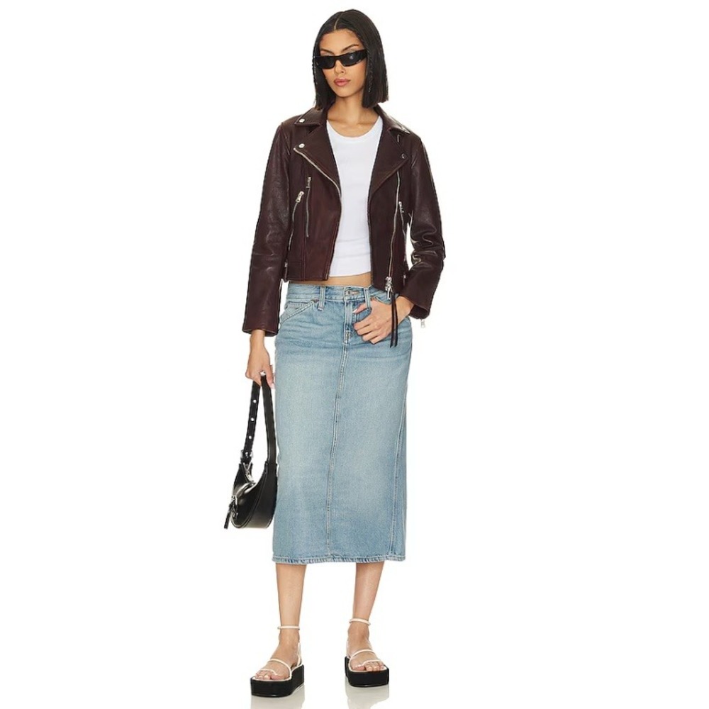 RE/DONE Low Rider Midi Skirt in Vintage‎ Flow Light Wash Size 29 NWT